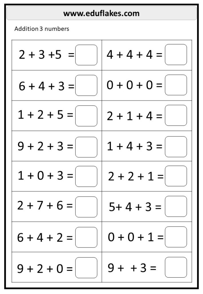 Free Kindergarten Addition worksheets in PDF format