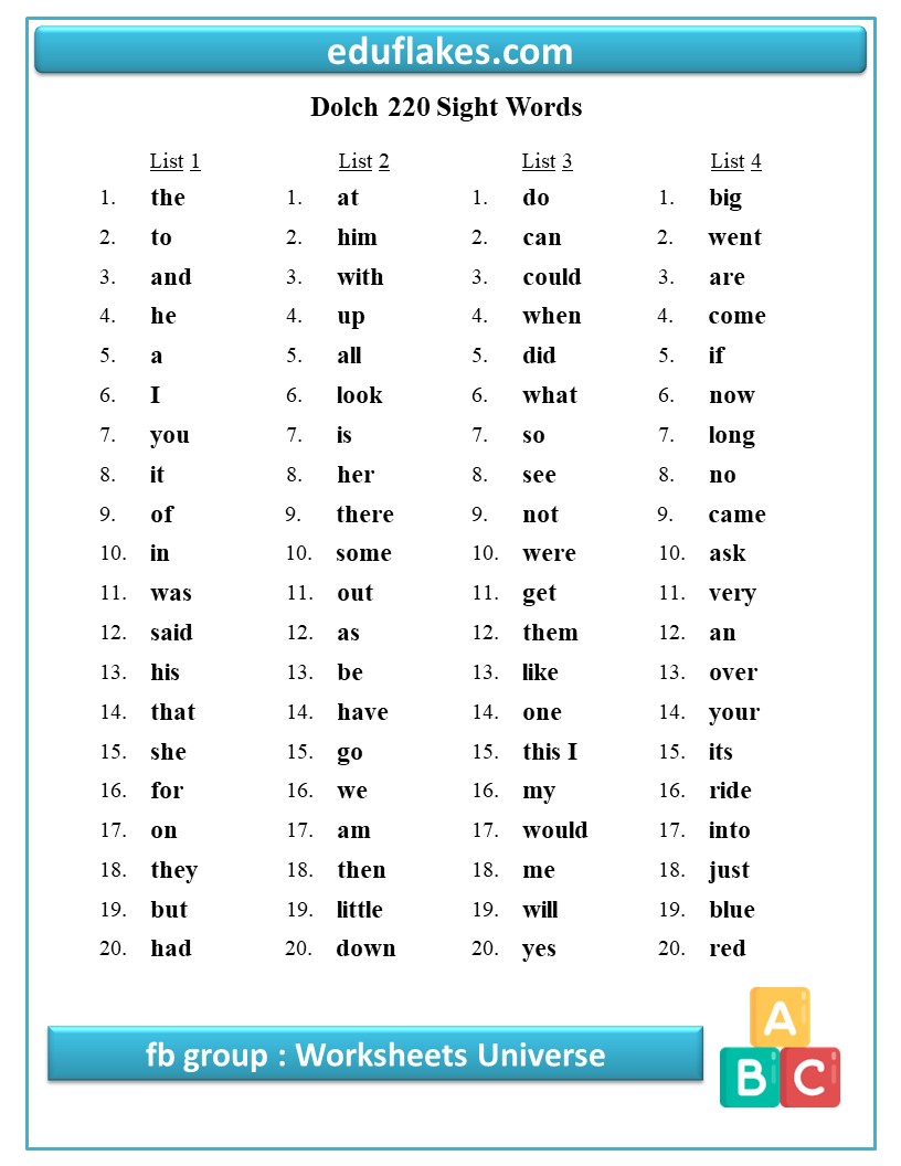 Dolch Sight Words Pdf Teach To Read Eduflakes