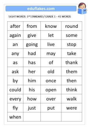 Grade 1 Sight words Free pdf - eduflakes