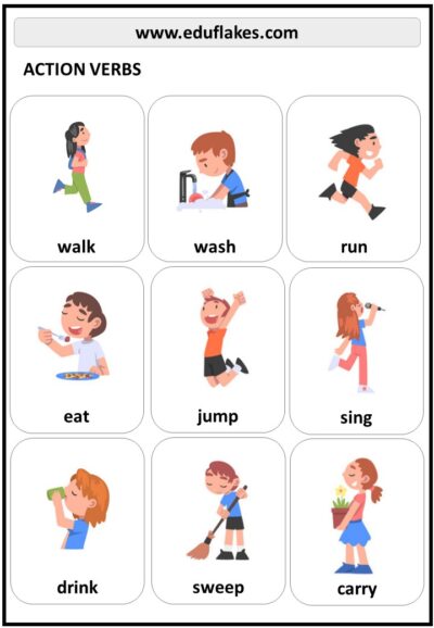 Action verbs flashcard