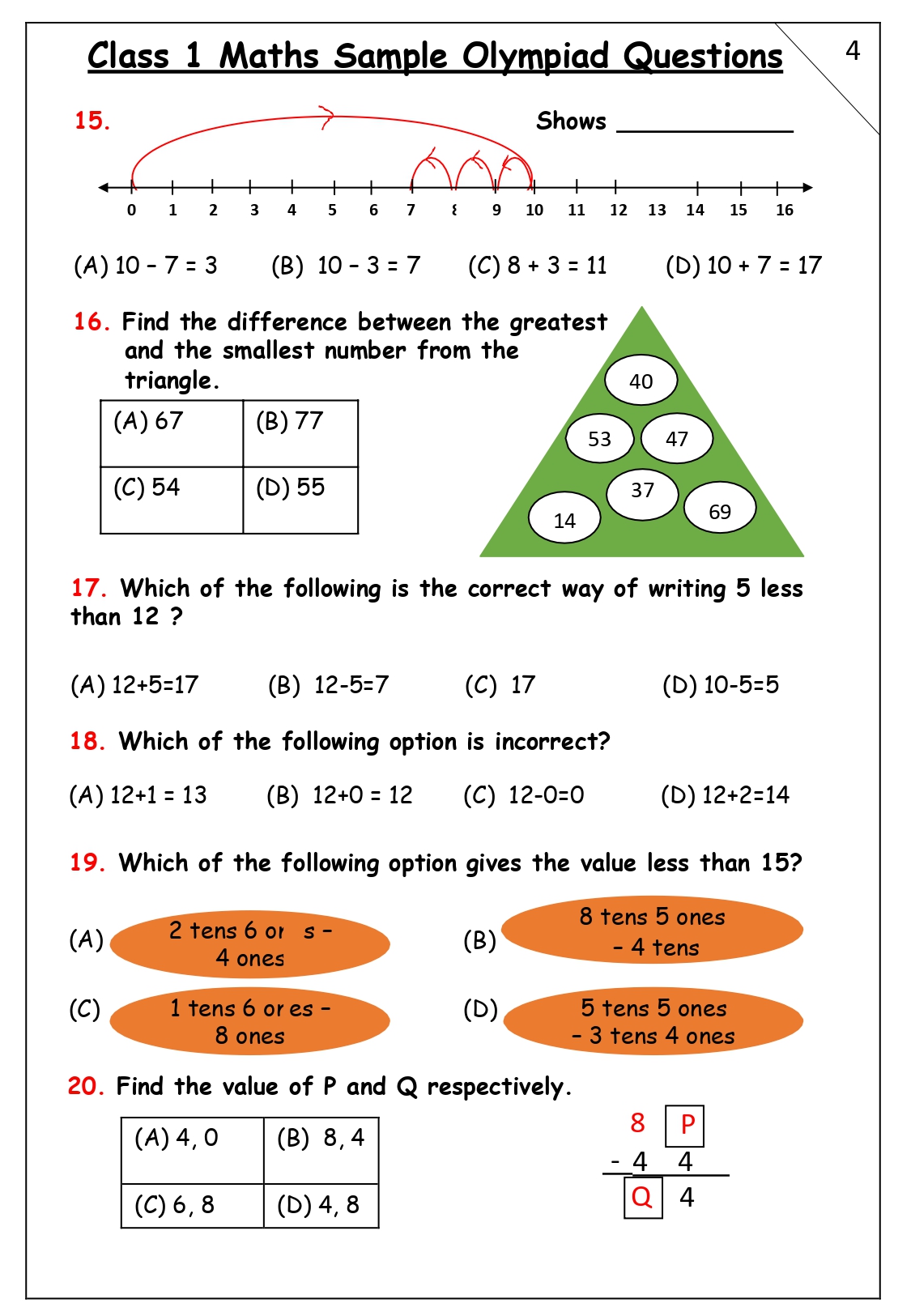 Grade 1 1st Standard Math Olympiad Question Paper Eduflakes Grade 1 1st Standard Math Olympiad Question Paper Eduflakes