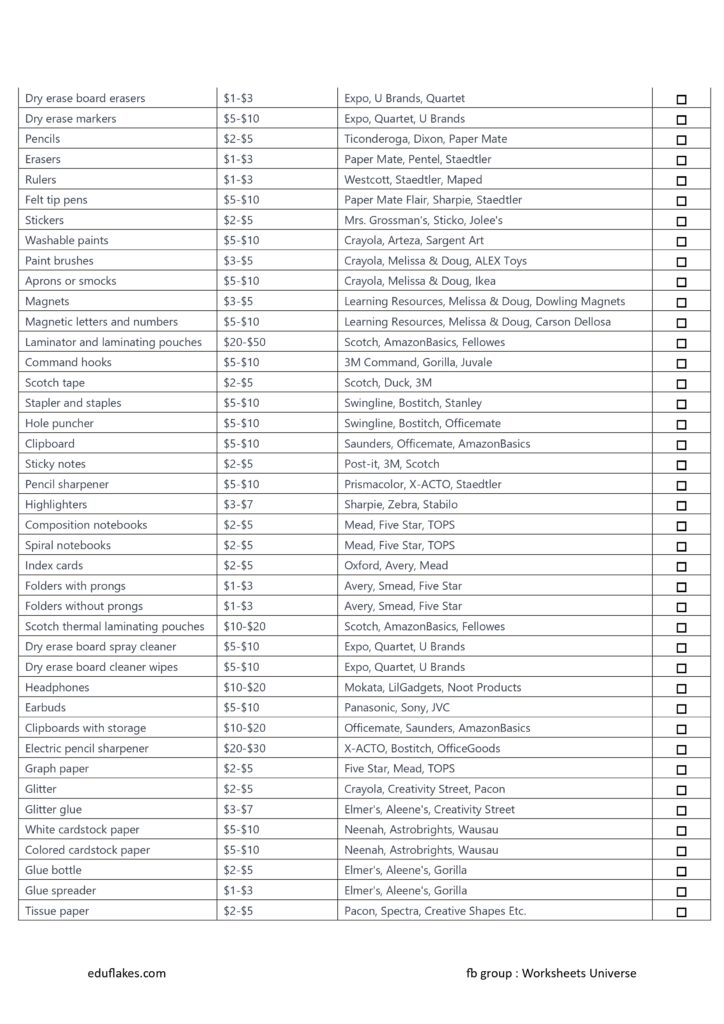 Preschool supply list for teachers and homeschool - eduflakes