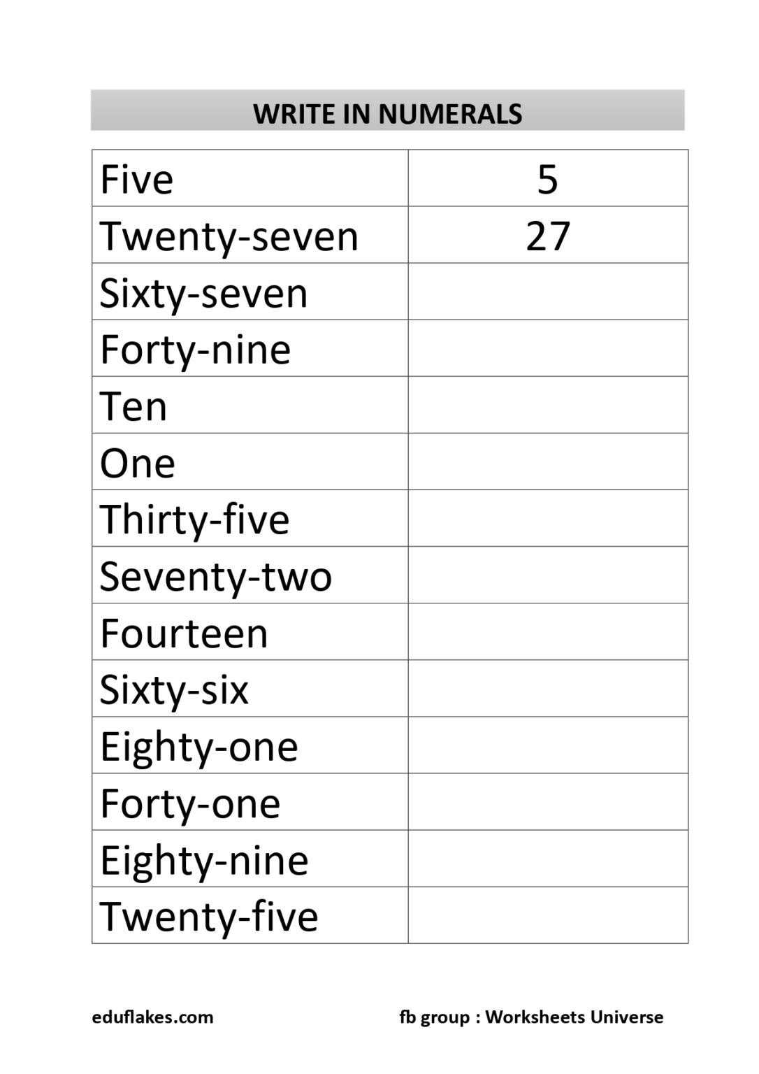 Words To Numbers Worksheet Grade 1 - Eduflakes