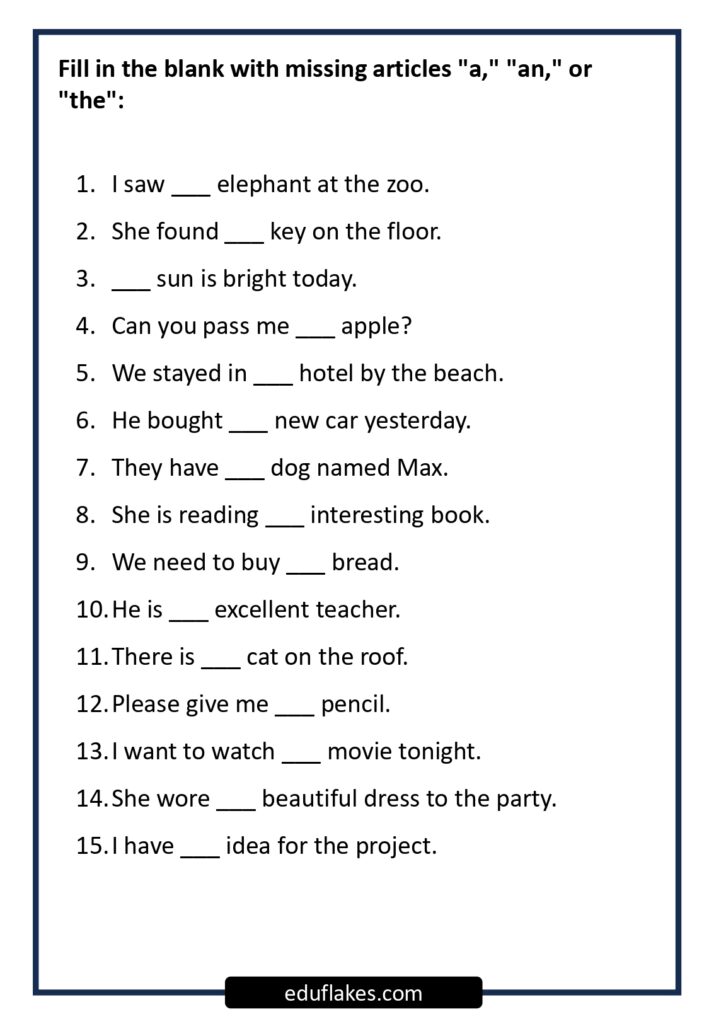 A An The Articles Worksheets - Eduflakes