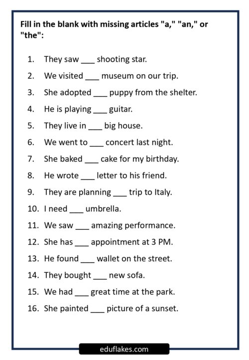 A An The Articles Worksheets - Eduflakes