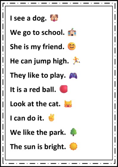 Kindergarten Sight Word Sentences page 0002