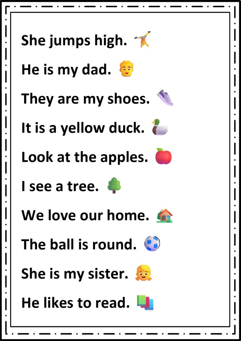 Kindergarten Sight Words Sentences Free Pdf - Eduflakes