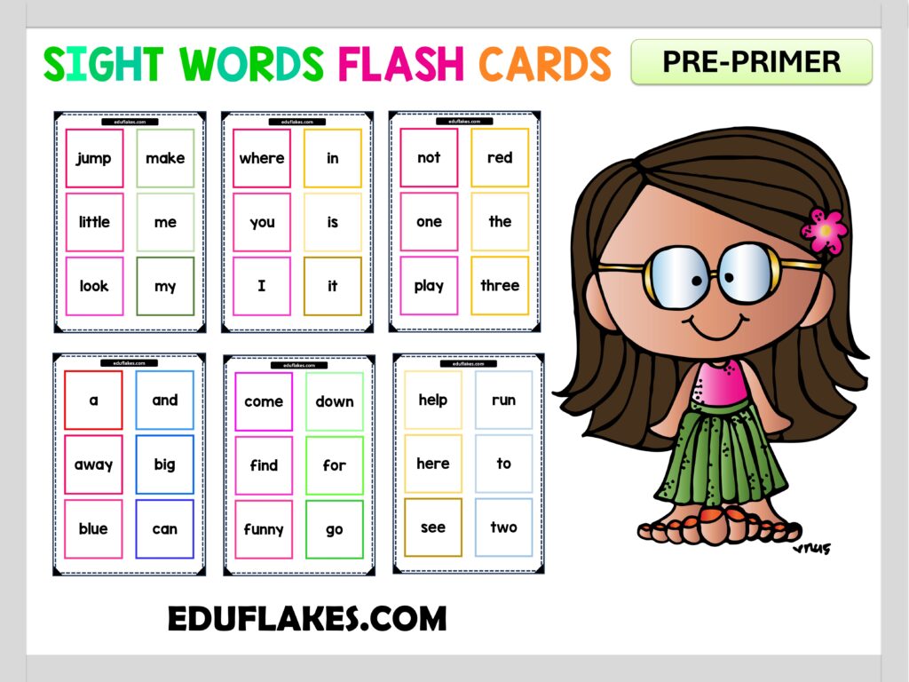 Kindergarten Sight Words Pre Primer Flash Cards