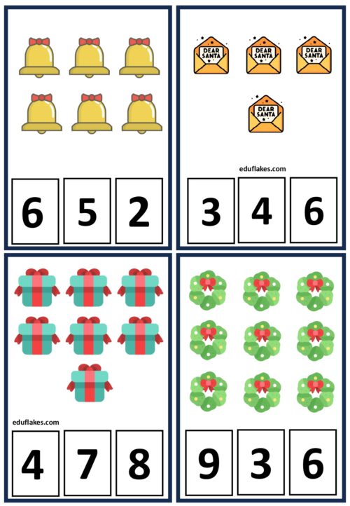 Kindergarten Count and Clip cards Free PDF Christmas theme